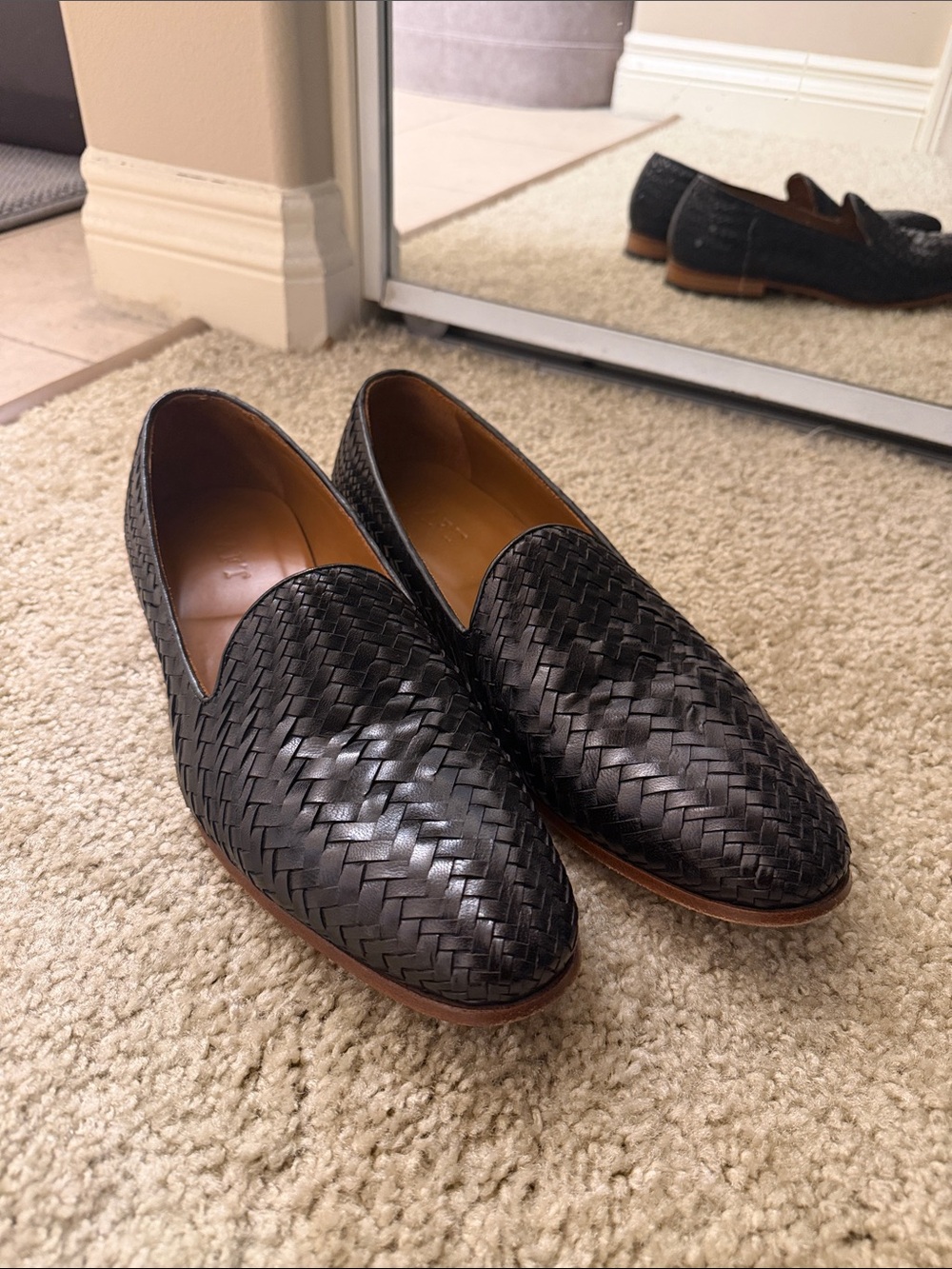 Taft Black Woven Leather Slip-On Loafers